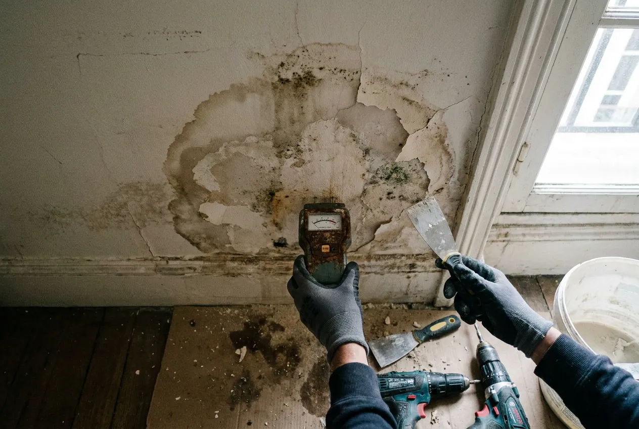 Auréole d'humidité au plafond d'un appartement à Versailles, dégât des eaux en copropriété